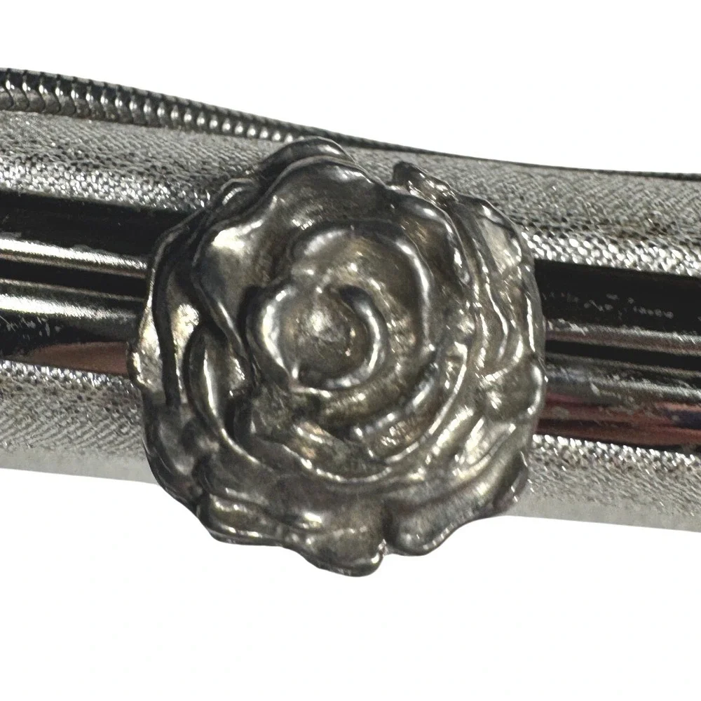 Sparkly Silver Evening Clutch Bag Rose Clasp Chain Strap Vintage retro‎